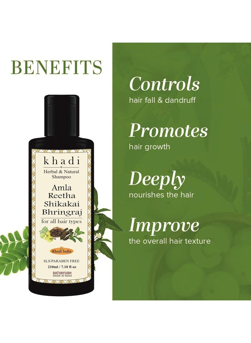 Khadi Amla Reetha Shikakai Bhringraj SLS-Paraben free Ayurvedic Shampoo Anti Dandruff -210 ml - Image 2