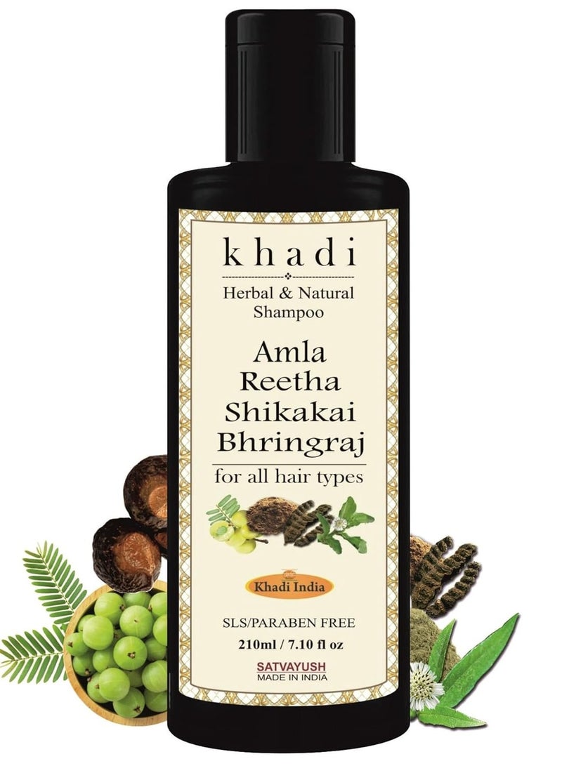Khadi Amla Reetha Shikakai Bhringraj SLS-Paraben free Ayurvedic Shampoo Anti Dandruff -210 ml - Image 1