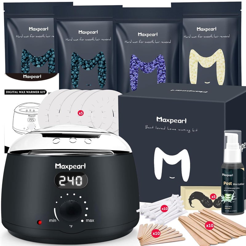 Maxpearl Digital Waxing Kit  Women Men Hard Wax Melt Warmer Kit for Hair Removal  Sensitive Skin Eyebrows Face Underarms Brazilian Bikini Legs