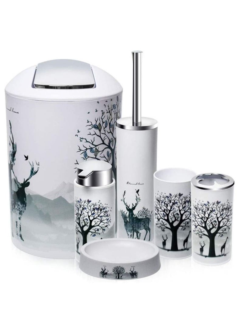 Generic - 6 Piece Bathroom Accessories Set Plastic Bath Ensemble Bath Set Lotion Bottles Toothbrush Holder Tooth Mug Soap Dish Toilet Brush Trash Can - Image 1