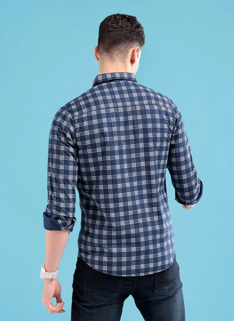 ذا انديان كراج كو Men Slim Fit Checkered Full Sleeves Spread Collar Casual Shirt