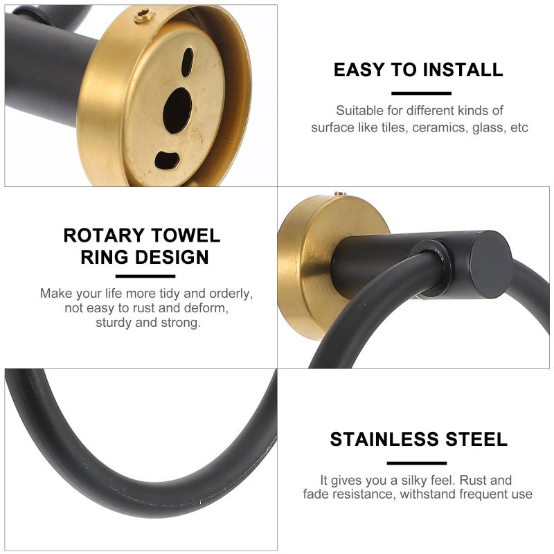 Black Gold 304 Stainless Steel Wall Mounted Towel Ring Holder Bathroom Hardware - Image 4
