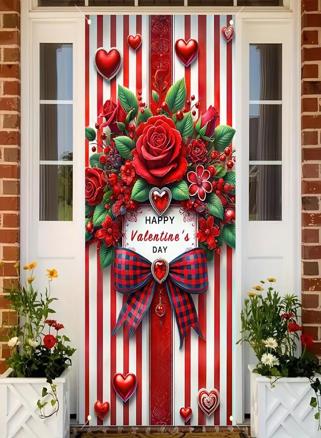 BlissYard Valentine’s Day Door Cover Decoration for Valentine’s Day Banner Cute Bow and Garland Hanging Indoors Outdoors Banner Supplies for Girls Family Tuba 35.5 * 71inch(90 * 180cm) - Image 3