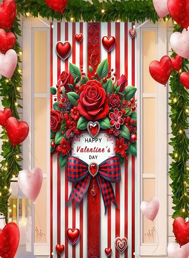 BlissYard Valentine’s Day Door Cover Decoration for Valentine’s Day Banner Cute Bow and Garland Hanging Indoors Outdoors Banner Supplies for Girls Family Tuba 35.5 * 71inch(90 * 180cm) - Image 1