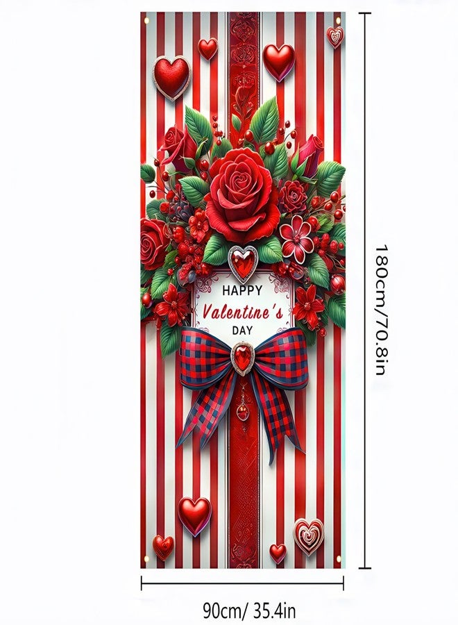 BlissYard Valentine’s Day Door Cover Decoration for Valentine’s Day Banner Cute Bow and Garland Hanging Indoors Outdoors Banner Supplies for Girls Family Tuba 35.5 * 71inch(90 * 180cm) - Image 5