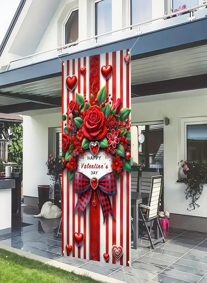 BlissYard Valentine’s Day Door Cover Decoration for Valentine’s Day Banner Cute Bow and Garland Hanging Indoors Outdoors Banner Supplies for Girls Family Tuba 35.5 * 71inch(90 * 180cm) - Image 4