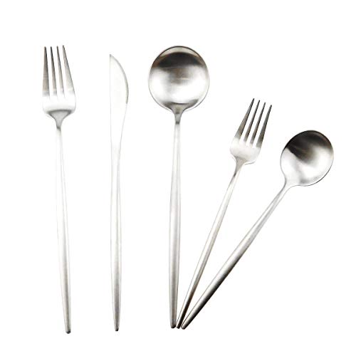 Gugrida 20-Piece 18/10 Stainless Steel Flatware Silverware, Luxury Dinnerware Set Travel Cutlery Tableware Include Knife Fork Spoon Service for 4,Healthy & Eco-Friendly Dishwasher Safe (Silver Matte) - Image 5