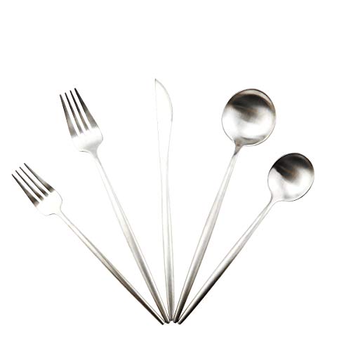 Gugrida 20-Piece 18/10 Stainless Steel Flatware Silverware, Luxury Dinnerware Set Travel Cutlery Tableware Include Knife Fork Spoon Service for 4,Healthy & Eco-Friendly Dishwasher Safe (Silver Matte) - Image 1