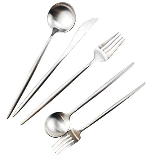 Gugrida 20-Piece 18/10 Stainless Steel Flatware Silverware, Luxury Dinnerware Set Travel Cutlery Tableware Include Knife Fork Spoon Service for 4,Healthy & Eco-Friendly Dishwasher Safe (Silver Matte) - Image 2