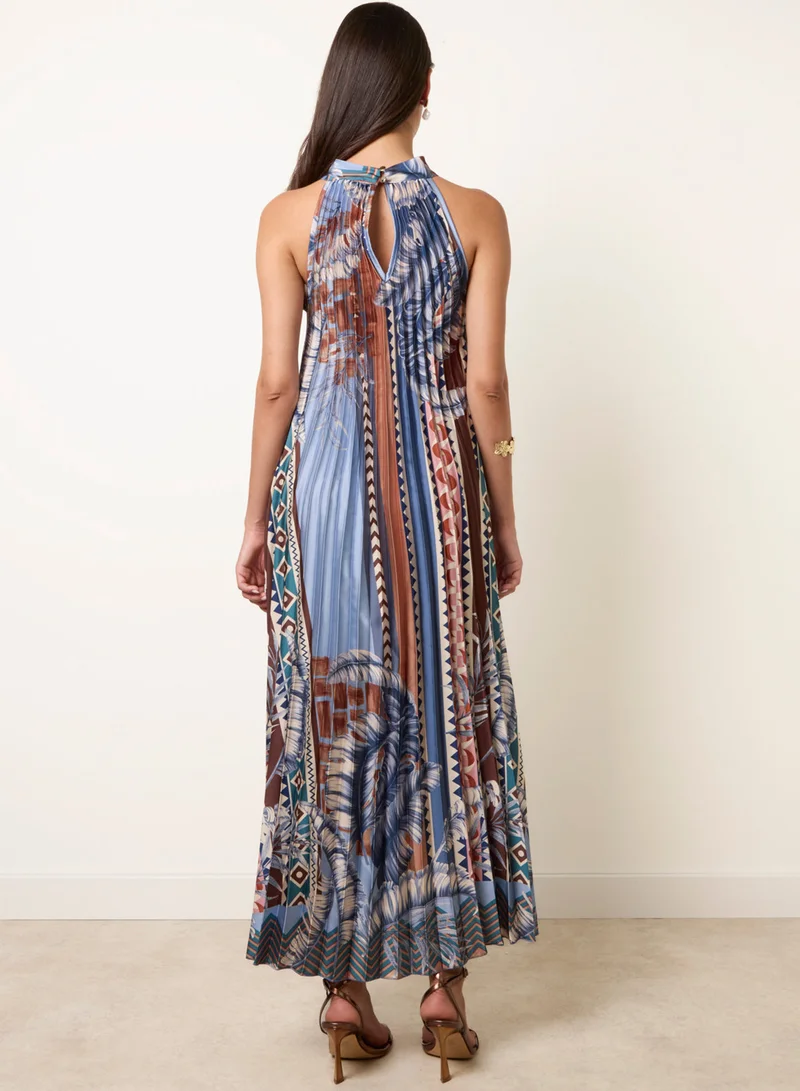 Blue Vanilla Satin Pleated Dress