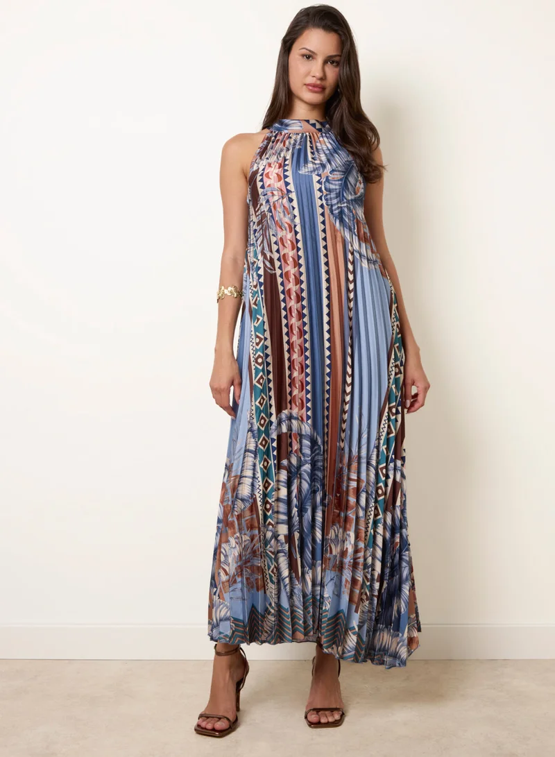 Blue Vanilla Satin Pleated Dress
