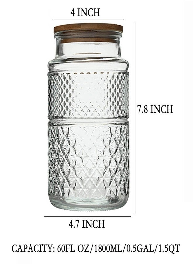 دبليو ام ام مرطبان زجاجي كبير سعة 60 أونصة سائلة مع غطاء خشبي من الخيزران محكم الإغلاق - وعاء لتخزين الطعام، مناسب للحلوى، والوجبات الخفيفة، والقهوة، والشاي، والمكسرات، والحبوب، وأوعية مطبخ عتيقة. - Image 2