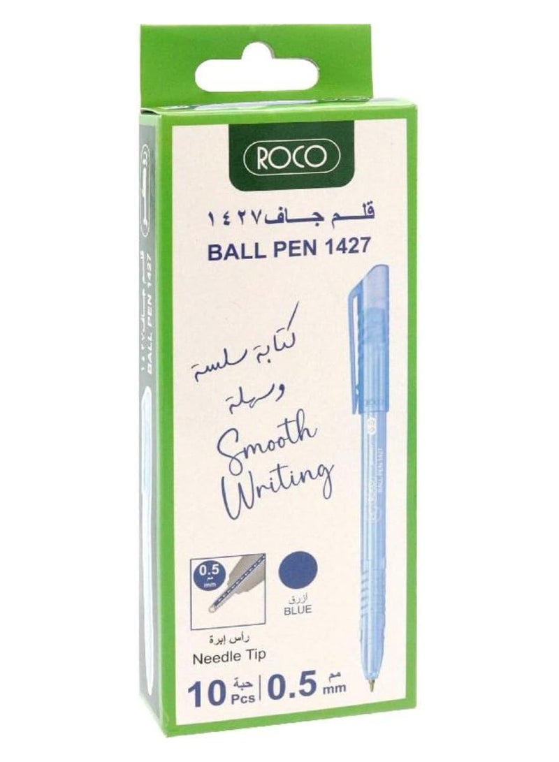 روكو أقلام حبر جاف روكو 1427 – حبر أزرق، سن متوسط، عبوة 10 أقلام - Image 1