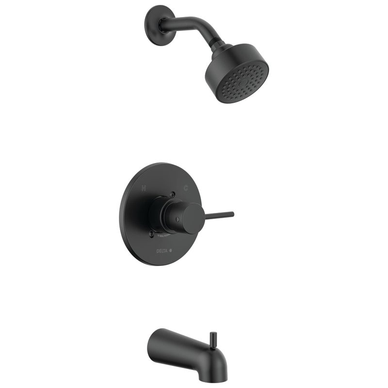 Delta Faucet Modern 14 Series Matte Black Shower Faucet, Tub and Shower Trim Kit with Single-Spray Touch-Clean Black Shower Head, Matte Black T14459-BL-PP (Valve Not Included) - Image 1