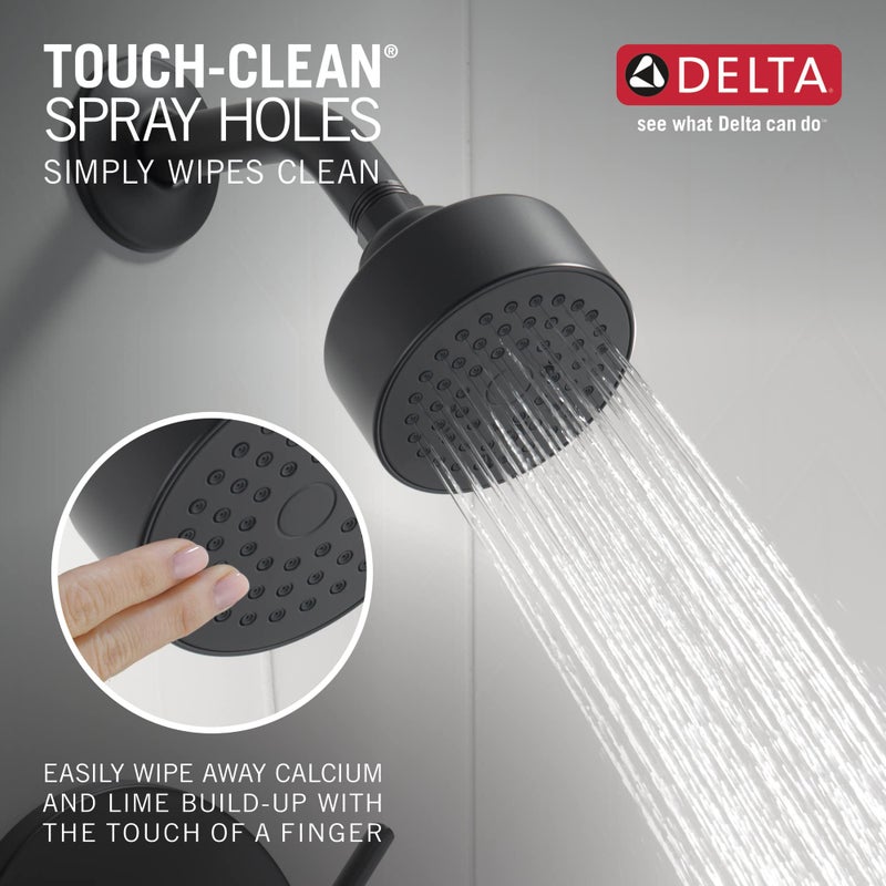 Delta Faucet Modern 14 Series Matte Black Shower Faucet, Tub and Shower Trim Kit with Single-Spray Touch-Clean Black Shower Head, Matte Black T14459-BL-PP (Valve Not Included) - Image 4