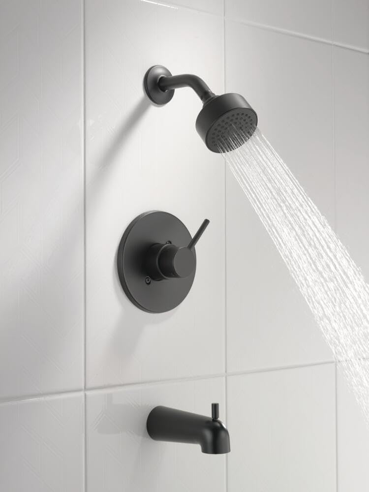 Delta Faucet Modern 14 Series Matte Black Shower Faucet, Tub and Shower Trim Kit with Single-Spray Touch-Clean Black Shower Head, Matte Black T14459-BL-PP (Valve Not Included) - Image 2