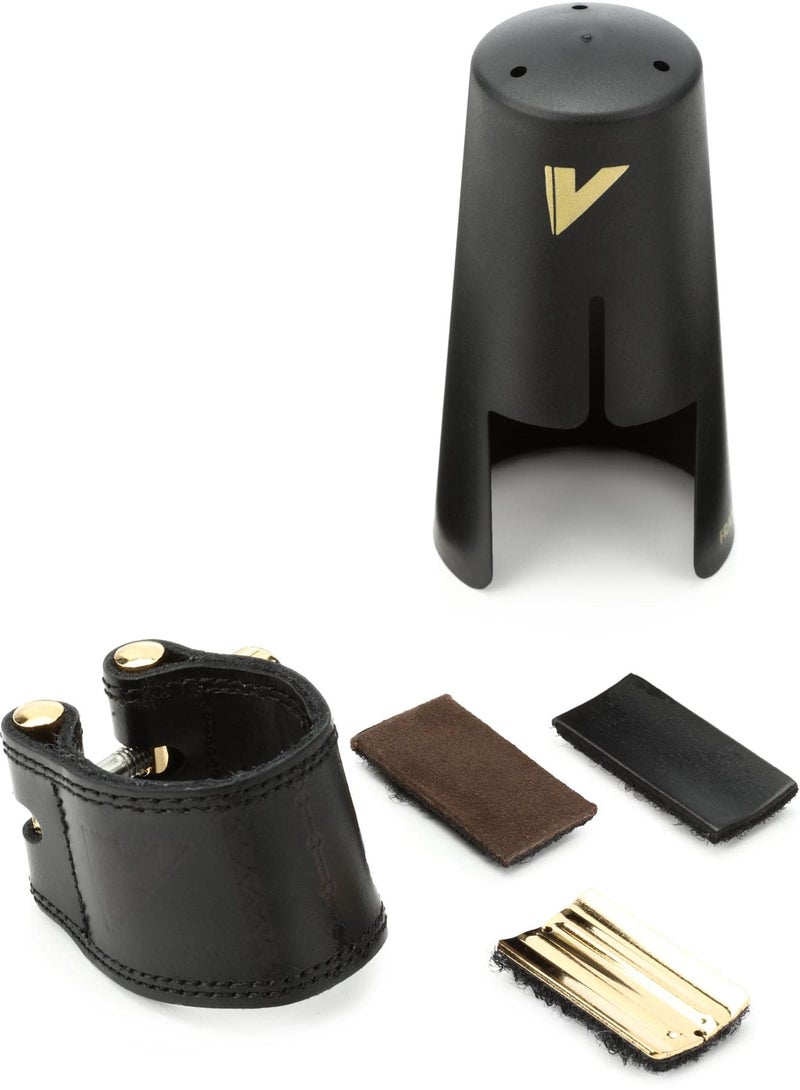 Vandoren LC27P Leather Ligature and Plastic Cap for Alto Sax with 3 Interchangeable Pressure Plates , black - Image 1