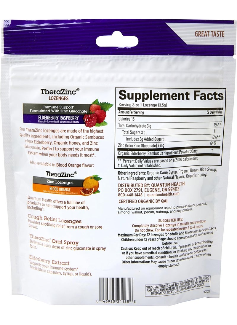 Quantum Quantum Health TheraZinc Organic Zinc Lozenges Elderberry Sambucus Raspberry  Honey Immune Support for Adults  Kids 12 Naturally Flavored Fast Relief with No Aftertaste 18 Count Package may vary  - Image 2
