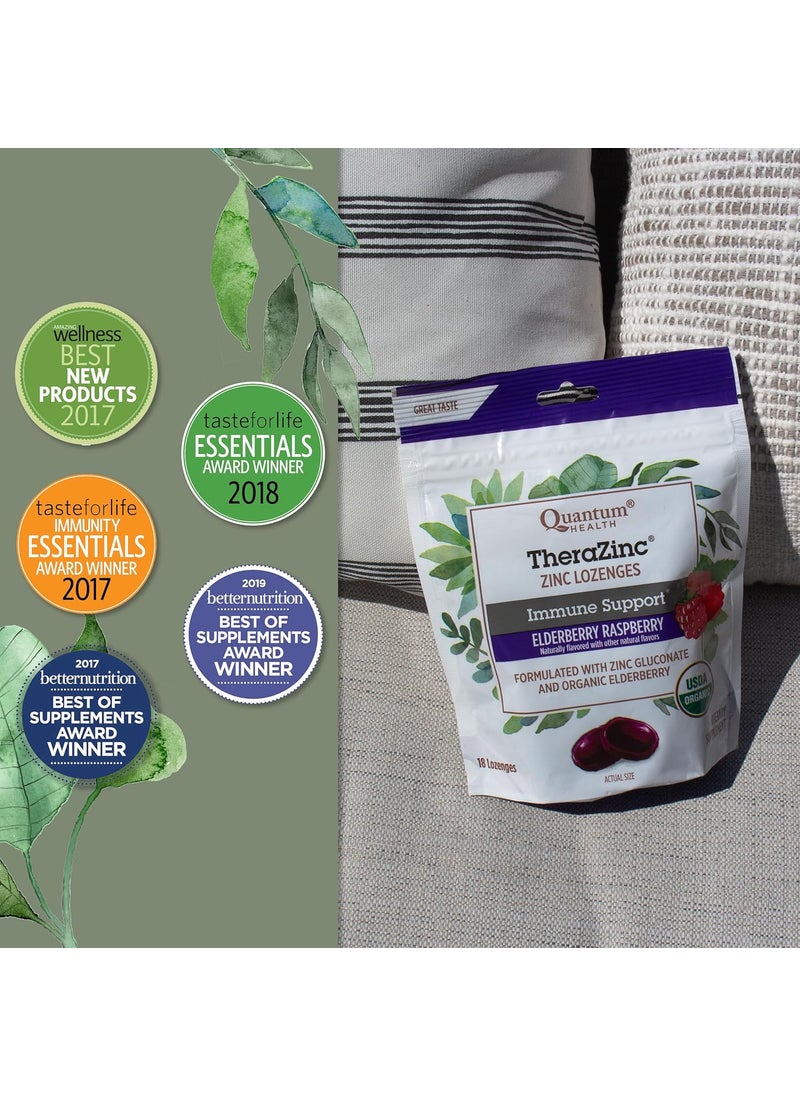 Quantum Quantum Health TheraZinc Organic Zinc Lozenges Elderberry Sambucus Raspberry  Honey Immune Support for Adults  Kids 12 Naturally Flavored Fast Relief with No Aftertaste 18 Count Package may vary  - Image 4