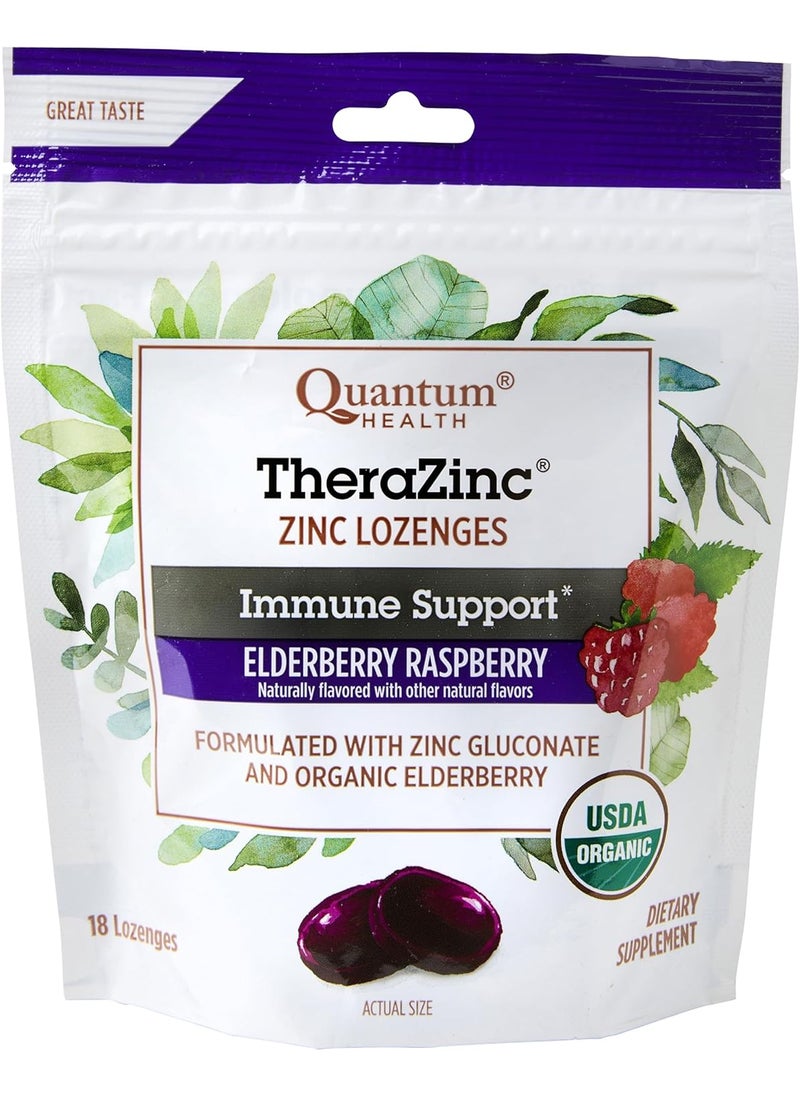 Quantum Quantum Health TheraZinc Organic Zinc Lozenges Elderberry Sambucus Raspberry  Honey Immune Support for Adults  Kids 12 Naturally Flavored Fast Relief with No Aftertaste 18 Count Package may vary  - Image 1