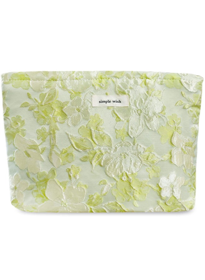 STARDW Aesthetic Floral Makeup Bag Cute Small Cosmetic Bags for Women Girls Travel Toiletry Bag Large Capacity Zipper Makeup Pouch Purse Organizer Pouches Embossed green - Image 2