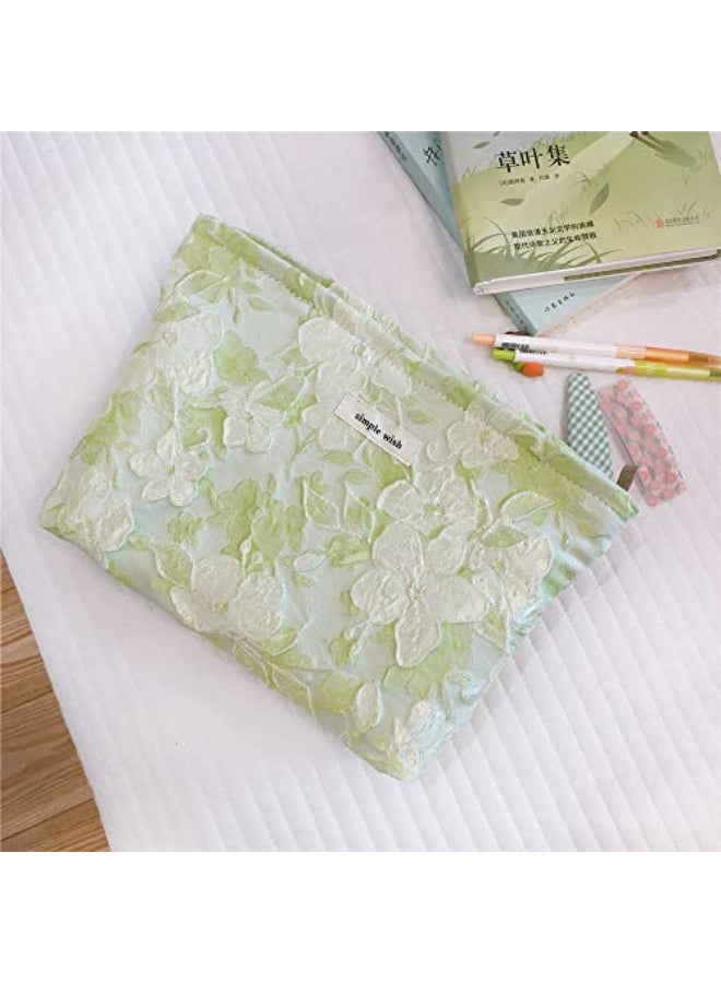 STARDW Aesthetic Floral Makeup Bag Cute Small Cosmetic Bags for Women Girls Travel Toiletry Bag Large Capacity Zipper Makeup Pouch Purse Organizer Pouches Embossed green - Image 3