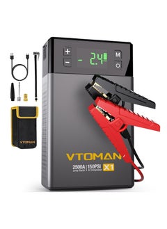 VTOMAN X1 Jump Starter with Air Compressor, 2500A Portable Battery Booster(Up to 8.5L Gas/6L Diesel Engines) with 150PSI Digital Auto Tire Inflator, 12V Car Lithium Battery Jump Box Pack Power Charger