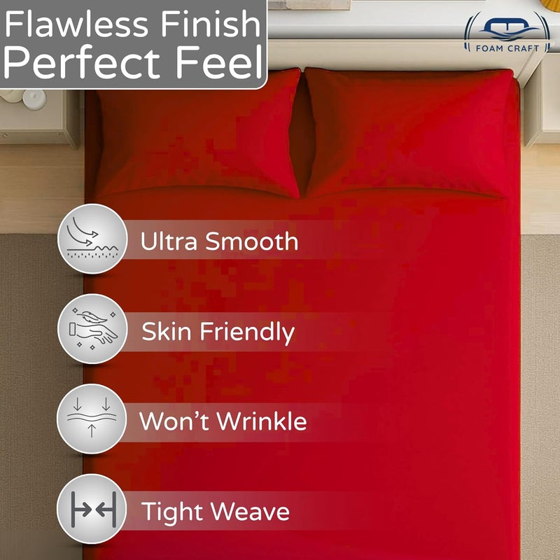 FOAM CRAFT 3 Piece Fitted Sheet Set - Queen Size Fitted Bed Sheet & 2 Pillow Shams - 100% Cotton - 300TC Hotel Quality - Red - Image 4