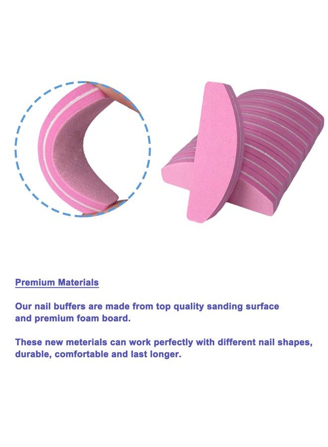 GigaGround 20 PCs Nail Buffers, Double Sided Nail Files Buffer Blocks 100/180 Grit Portable Washable Sanding Buffing File Arc Shape (Pink) - Image 3