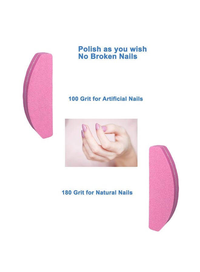 GigaGround 20 PCs Nail Buffers, Double Sided Nail Files Buffer Blocks 100/180 Grit Portable Washable Sanding Buffing File Arc Shape (Pink) - Image 2