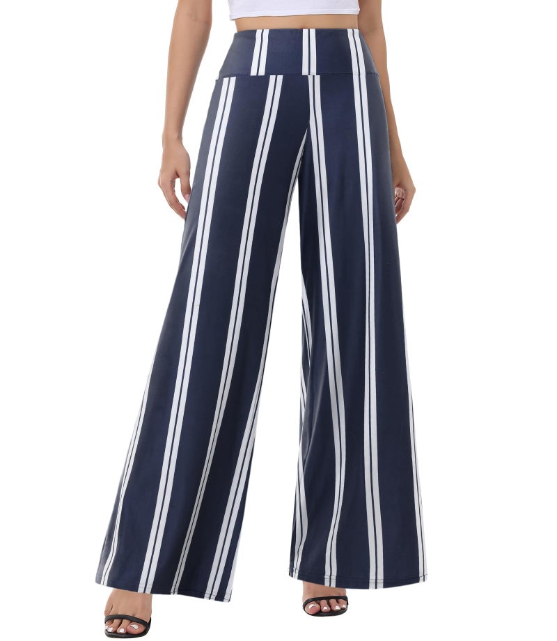 ZOOSIXX Wide Leg Palazzo Pants for Women - High Waist Casual Beach Lounge Pants Loose Dress Pants Stretchy Trousers - Image 1
