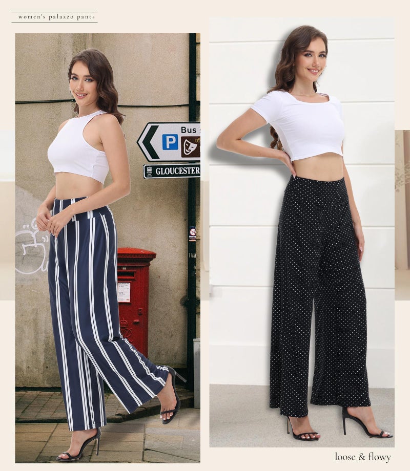 ZOOSIXX Wide Leg Palazzo Pants for Women - High Waist Casual Beach Lounge Pants Loose Dress Pants Stretchy Trousers - Image 4