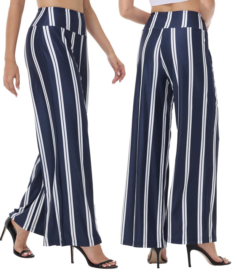 ZOOSIXX Wide Leg Palazzo Pants for Women - High Waist Casual Beach Lounge Pants Loose Dress Pants Stretchy Trousers - Image 2