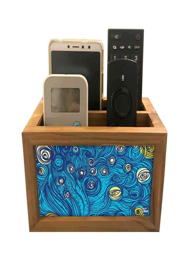 Nutcase Designer Teak Wood TV Remote Stand For Home Remote Holders Organizer Caddy for TV/AC Remotes Control -Multipurpose Desk Organiser-6�x4�x4� - Starry starry night - Image 2