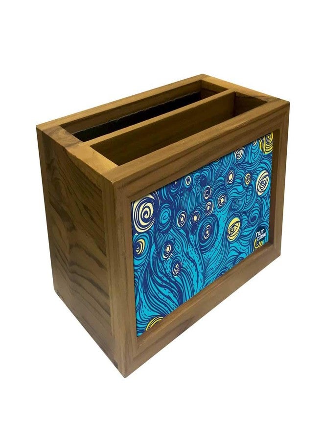 Nutcase Designer Teak Wood TV Remote Stand For Home Remote Holders Organizer Caddy for TV/AC Remotes Control -Multipurpose Desk Organiser-6�x4�x4� - Starry starry night - Image 3