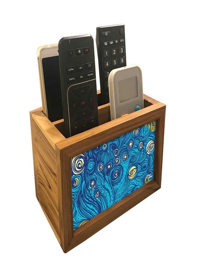 Nutcase Designer Teak Wood TV Remote Stand For Home Remote Holders Organizer Caddy for TV/AC Remotes Control -Multipurpose Desk Organiser-6�x4�x4� - Starry starry night - Image 1