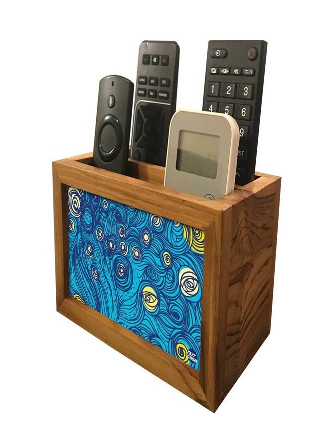 Nutcase Designer Teak Wood TV Remote Stand For Home Remote Holders Organizer Caddy for TV/AC Remotes Control -Multipurpose Desk Organiser-6�x4�x4� - Starry starry night - Image 5