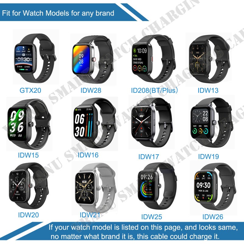 VBANU VeryFit Smartwatch Charger, Fit for ID208, GTX20, IDW13/15/16/17, IDW19/20/25/26/28 and More, Replacement Magnetic USB Cable for Fast and Easy Charging, 3.3 ft, (ID-Cable) - Image 2