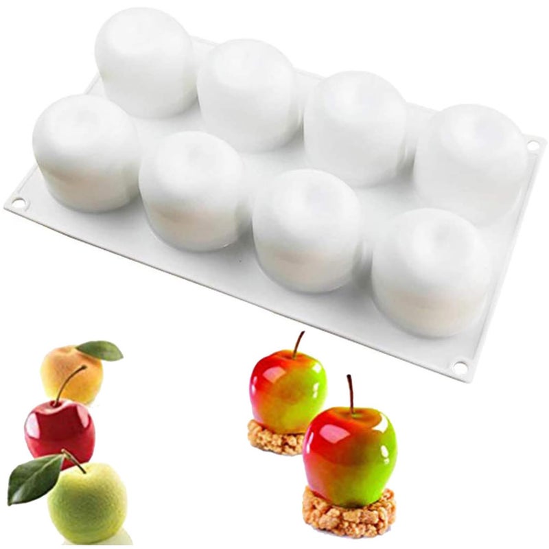 OCPO KITCHEN Apple Silicone Mold for Baking Mousse Cake Dessert Pastry Chocolate Fruit Pudding Jelly Ice Cream Christmas Cake Decoration Mold NonStick and Easy Release Apple Shape 8Cavity