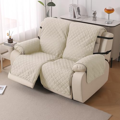 HOKIPO 'UrbanQuilt' Recliner Sofa Slipcover Mat for 2 Seater | 1-Piece Design & Dual Belt Protection to Avoid Slipping of Cover, Cream (AR-6070-M6) - Image 1