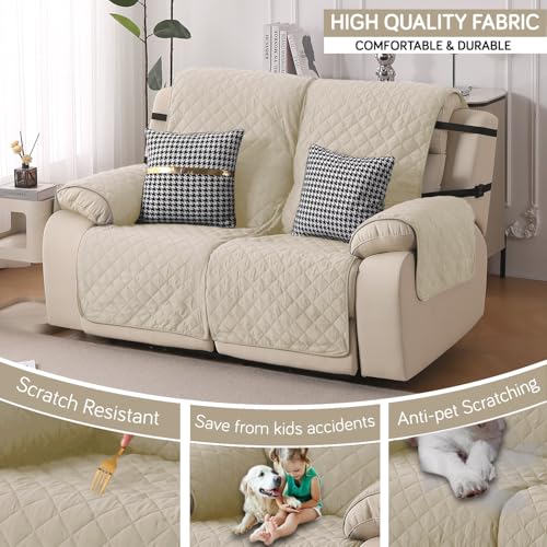 HOKIPO 'UrbanQuilt' Recliner Sofa Slipcover Mat for 2 Seater | 1-Piece Design & Dual Belt Protection to Avoid Slipping of Cover, Cream (AR-6070-M6) - Image 3