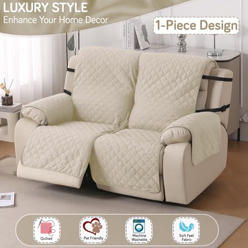 HOKIPO 'UrbanQuilt' Recliner Sofa Slipcover Mat for 2 Seater | 1-Piece Design & Dual Belt Protection to Avoid Slipping of Cover, Cream (AR-6070-M6) - Image 4
