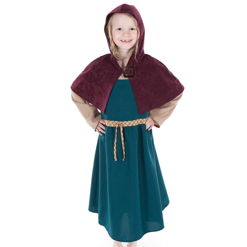 Pretend to Bee Women Viking Costume Girls 7-9 Years Fancy Dress Kids Hooded Cape Costume & Brooch - Image 1