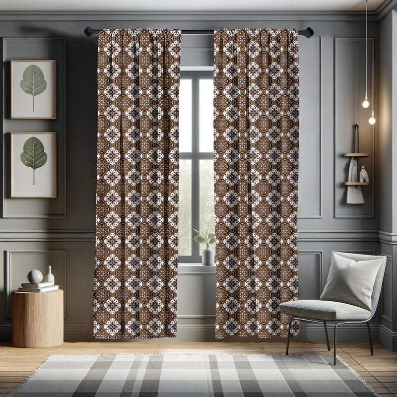 Ambesonne Chocolate Curtains  Brown Toned Ancestral Batik Pattern with Floral Indonesian Motifs  Window Treatments 2 Panel Set for Living Room Bedroom  Pair of - 28"" x 84""  Brown White - Image 5
