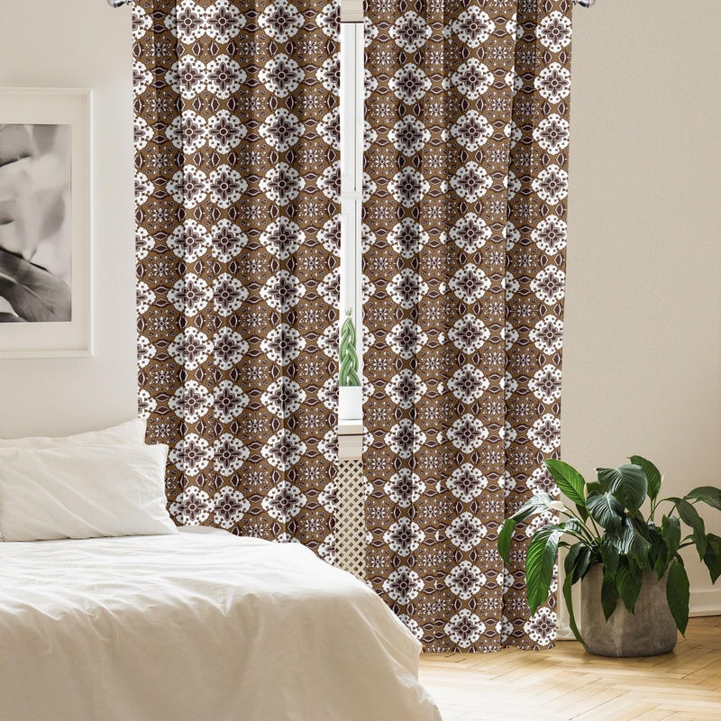 Ambesonne Chocolate Curtains  Brown Toned Ancestral Batik Pattern with Floral Indonesian Motifs  Window Treatments 2 Panel Set for Living Room Bedroom  Pair of - 28"" x 84""  Brown White - Image 4