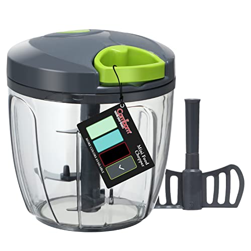 Cambom Manual Food Chopper Vegetable Cutter Hand String Vegetable Chopper Onions Cutter for Vegetable Fruits Nuts BPA Free Food Safe Material 900ml Grey
