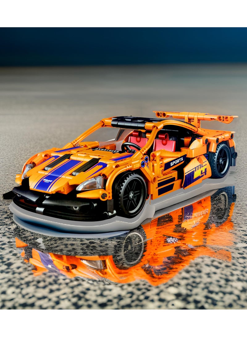 مجموعة كتل بناء سيارة رياضية عالية الجودة - لعبة هندسية تعليمية للشباب، برتقالي/مختلط/شفاف/أسود (428 قطعة كتل) - Image 3