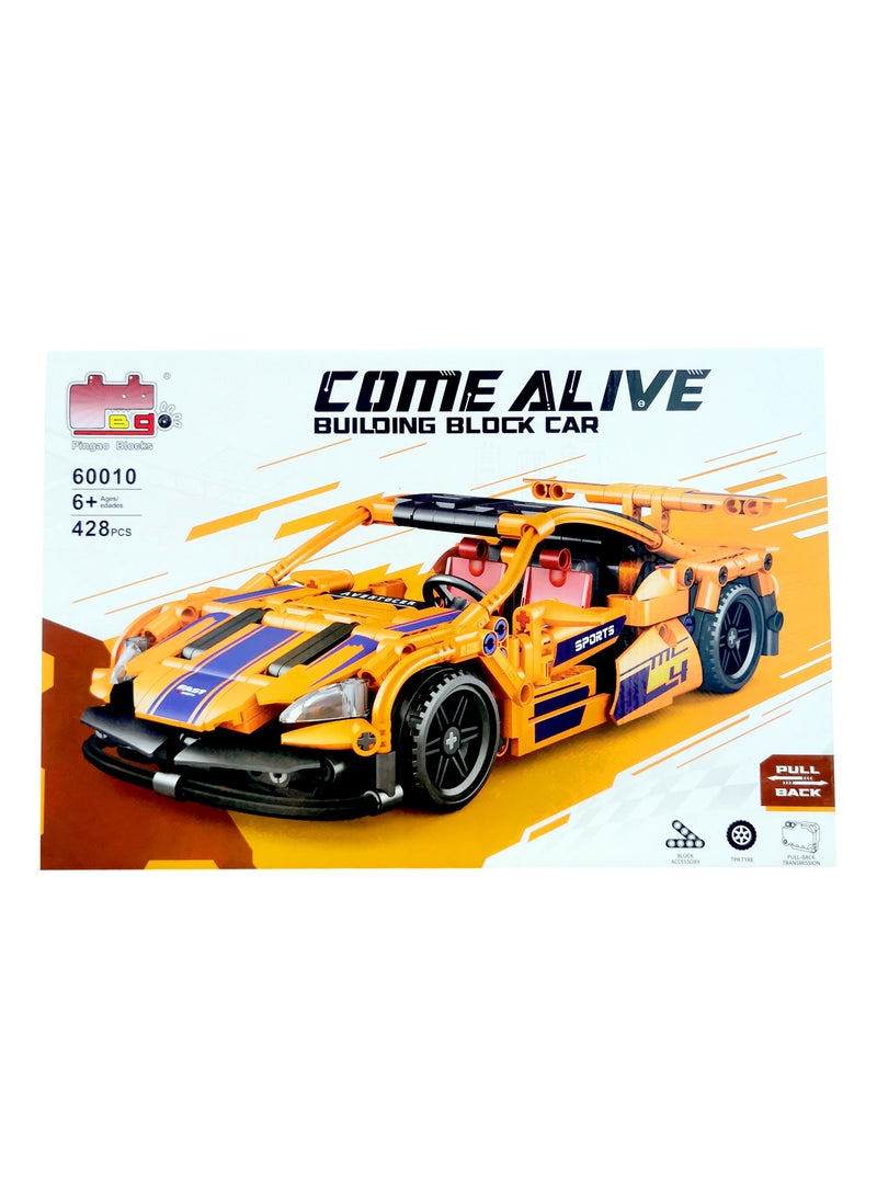 مجموعة كتل بناء سيارة رياضية عالية الجودة - لعبة هندسية تعليمية للشباب، برتقالي/مختلط/شفاف/أسود (428 قطعة كتل) - Image 4