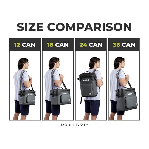 CORE Magnetic Leak Proof 12 Can Soft Cooler with Waterproof Zipper | Insulated Bag Portable Ice Chest Box | Best Soft Cooler for Food & Beverages for Tailgating, Car Camping, and Family Beach Picnics - Image 3
