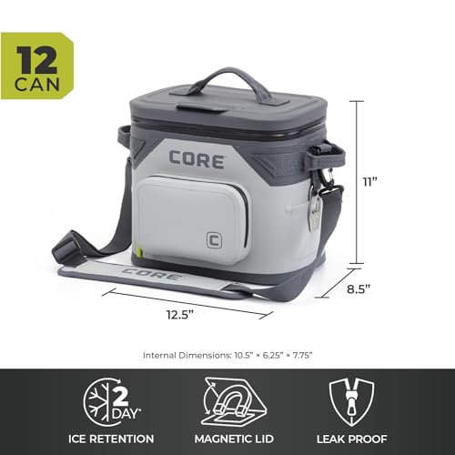 CORE Magnetic Leak Proof 12 Can Soft Cooler with Waterproof Zipper | Insulated Bag Portable Ice Chest Box | Best Soft Cooler for Food & Beverages for Tailgating, Car Camping, and Family Beach Picnics - Image 5